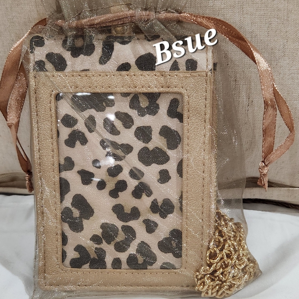 NWT Chico’s Animal Print & Gold Lanyard ID Coin Purse with Chain NWT